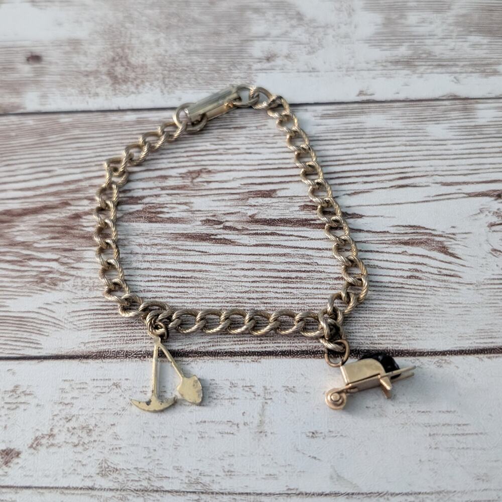 Vintage Bracelet - Gold Tone with Gardening Charms - Tarnished